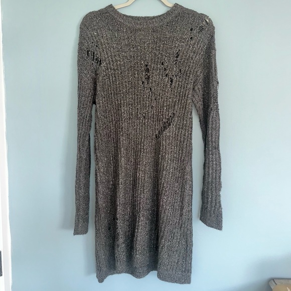 🦋 Women’s Planet Gold Ripped Pullover Sweater Large Grey L - Picture 5 of 10